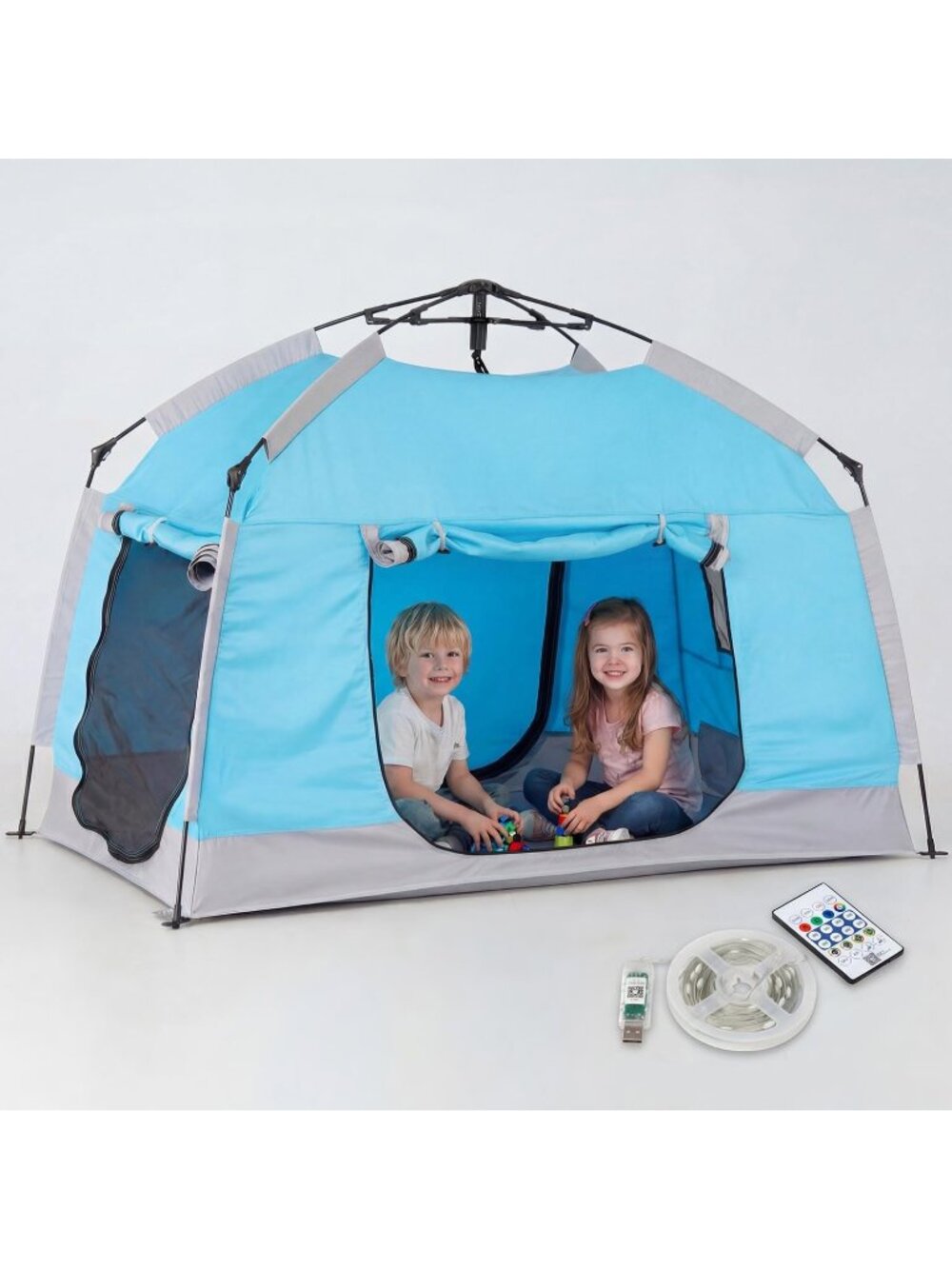 Kids Blue Easy Set Up Playhouse with LED Light Strip Indoor & Outdoor Games
